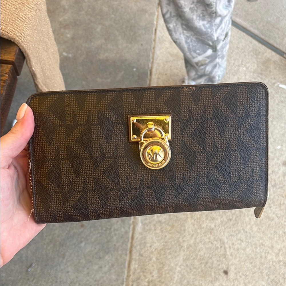 Michael Kors Monogram Wallet with Gold Lock